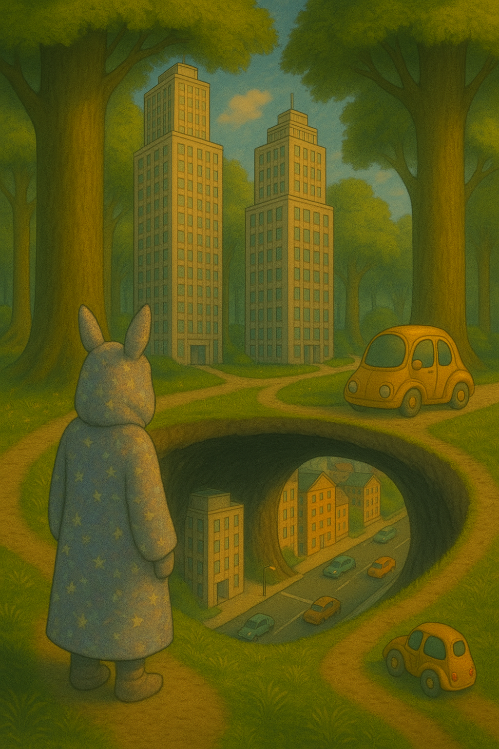 hole in the ground, surreal city