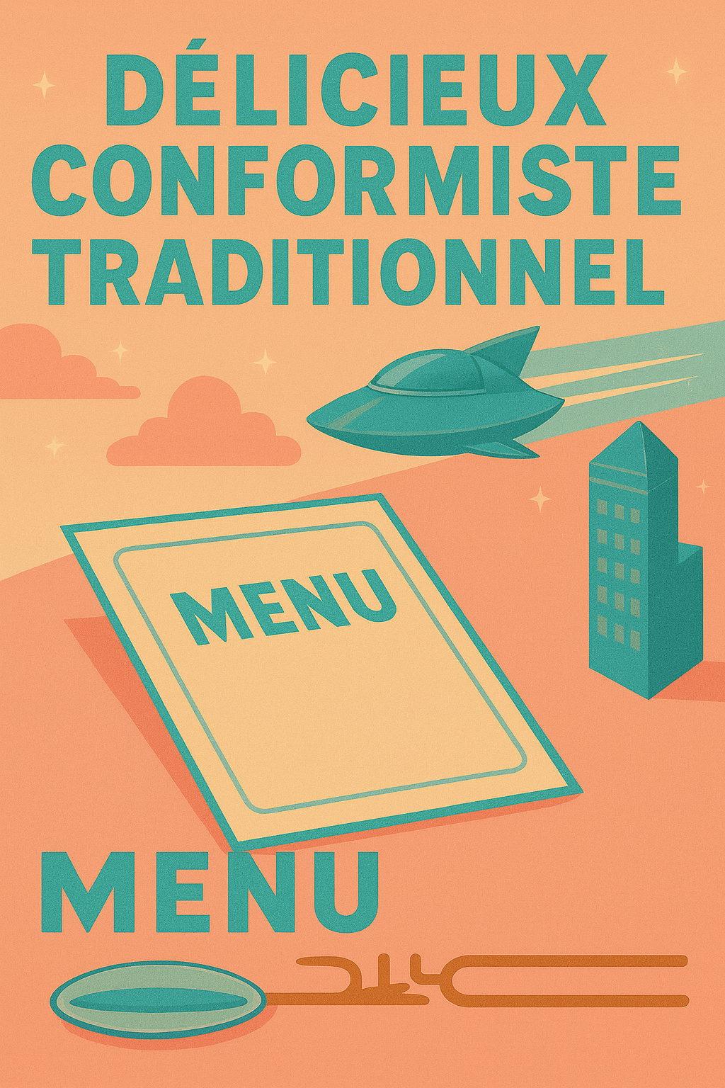 menu with item Delicious conformist traditional, surreal image