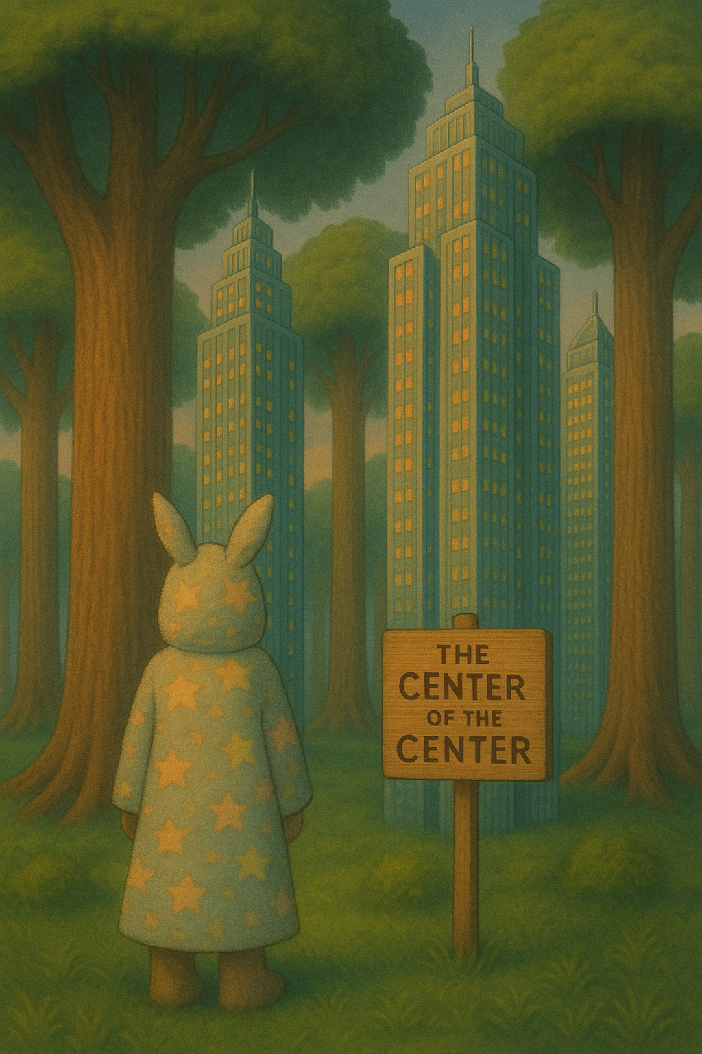 skyscrapers in forest, surreal city