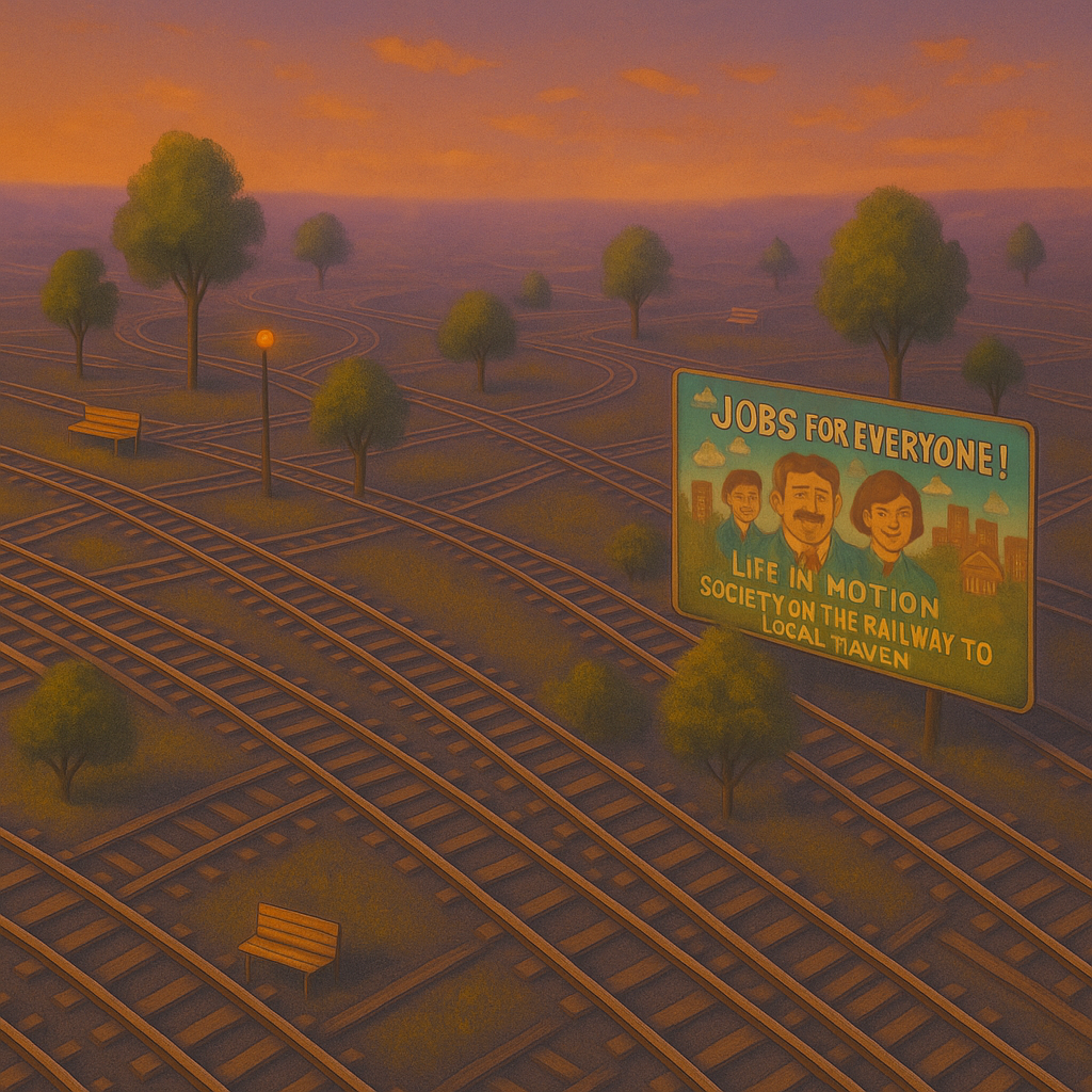 surreal planet with rails